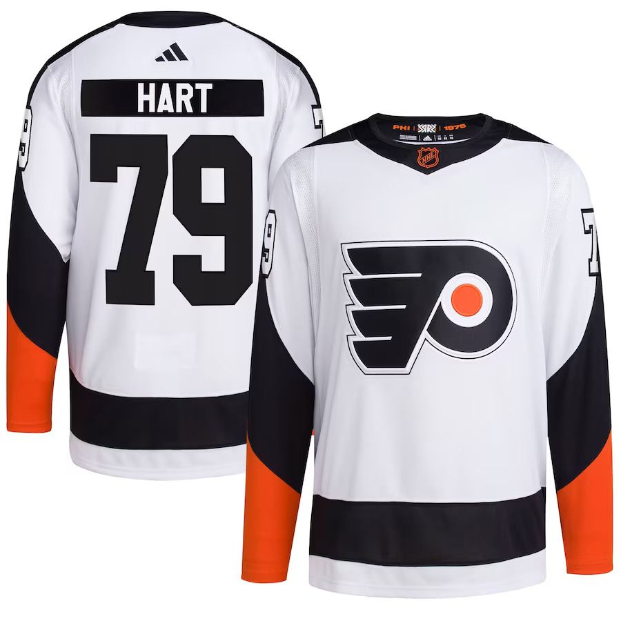 Men Philadelphia Flyers 79 Carter Hart adidas White Reverse Retro Authentic Player NHL Jersey